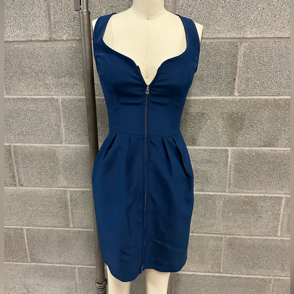 Amanda Uprichard sz P Blue Silk Sleeveless Zip Front Dress